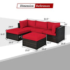 Set di divani da esterno in rattan a 5 pezzi con cuscino e pouf - 29,5 x 29,5 x 25 (L x P x A)