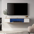 FITUEYES Mobile TV sospeso, centro multimediale da parete, console multimediale, mensola TV da parete in legno, grigio e bianco crema