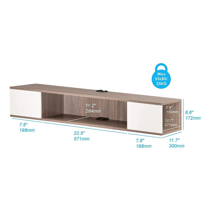 FITUEYES Mobile TV sospeso, centro multimediale da parete, console multimediale, mensola TV da parete in legno, grigio e bianco crema