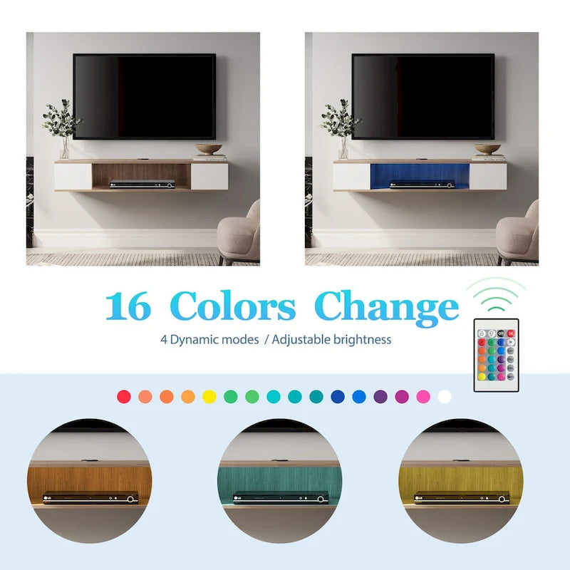 FITUEYES Mobile TV sospeso, centro multimediale da parete, console multimediale, mensola TV da parete in legno, grigio e bianco crema