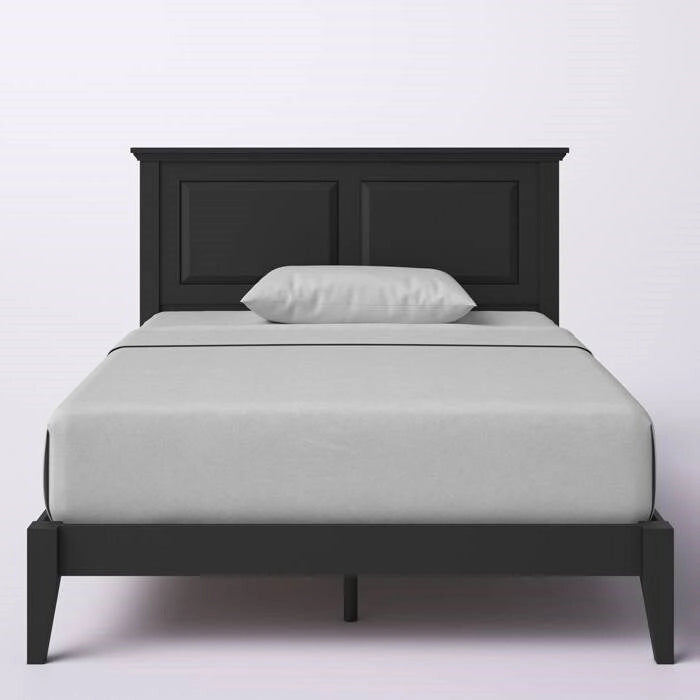 Letto a piattaforma in rovere massello con gambe affusolate e testiera