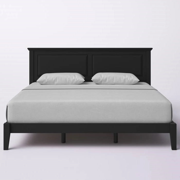 Letto a piattaforma in rovere massello con gambe affusolate e testiera
