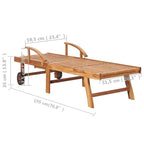 vidaXL Sedia a sdraio per patio Lettino da sole per esterni con cuscino in teak massiccio - 76,8 x 23,4 x 13,8