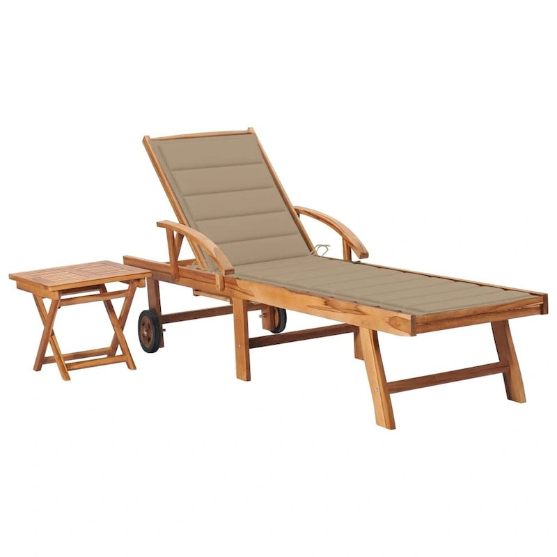 vidaXL Sedia a sdraio per patio Lettino da sole per esterni con cuscino in teak massiccio - 76,8 x 23,4 x 13,8