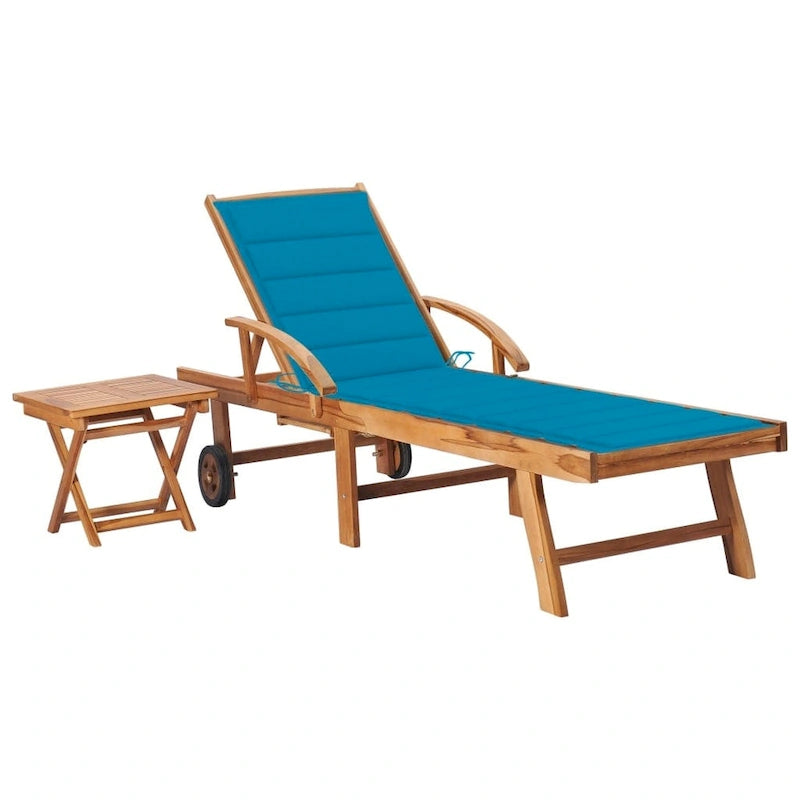 vidaXL Sedia a sdraio per patio Lettino da sole per esterni con cuscino in teak massiccio - 76,8 x 23,4 x 13,8