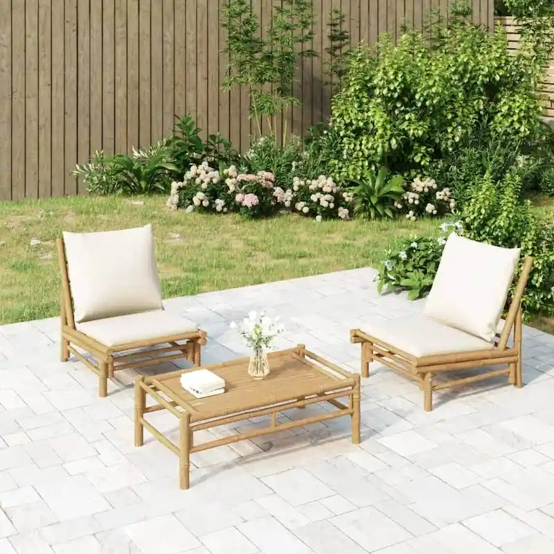 vidaXL Set Lounge da Esterno 3/4/5 Pezzi con Cuscini Grigio Scuro Bambù - 39,4 x 21,7 x 13