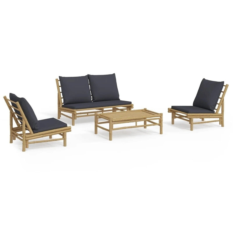 vidaXL Set Lounge da Esterno 3/4/5 Pezzi con Cuscini Grigio Scuro Bambù - 39,4 x 21,7 x 13