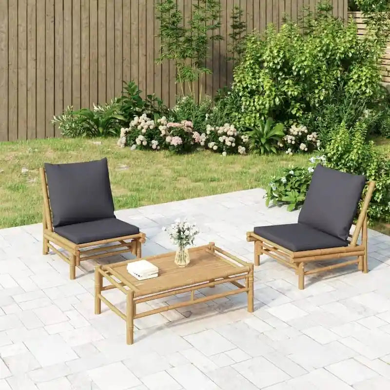 vidaXL Set Lounge da Esterno 3/4/5 Pezzi con Cuscini Grigio Scuro Bambù - 39,4 x 21,7 x 13