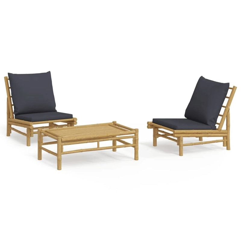 vidaXL Set Lounge da Esterno 3/4/5 Pezzi con Cuscini Grigio Scuro Bambù - 39,4 x 21,7 x 13