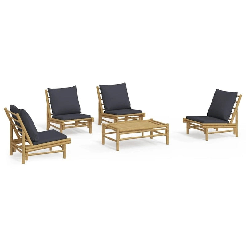 vidaXL Set Lounge da Esterno 3/4/5 Pezzi con Cuscini Grigio Scuro Bambù - 39,4 x 21,7 x 13