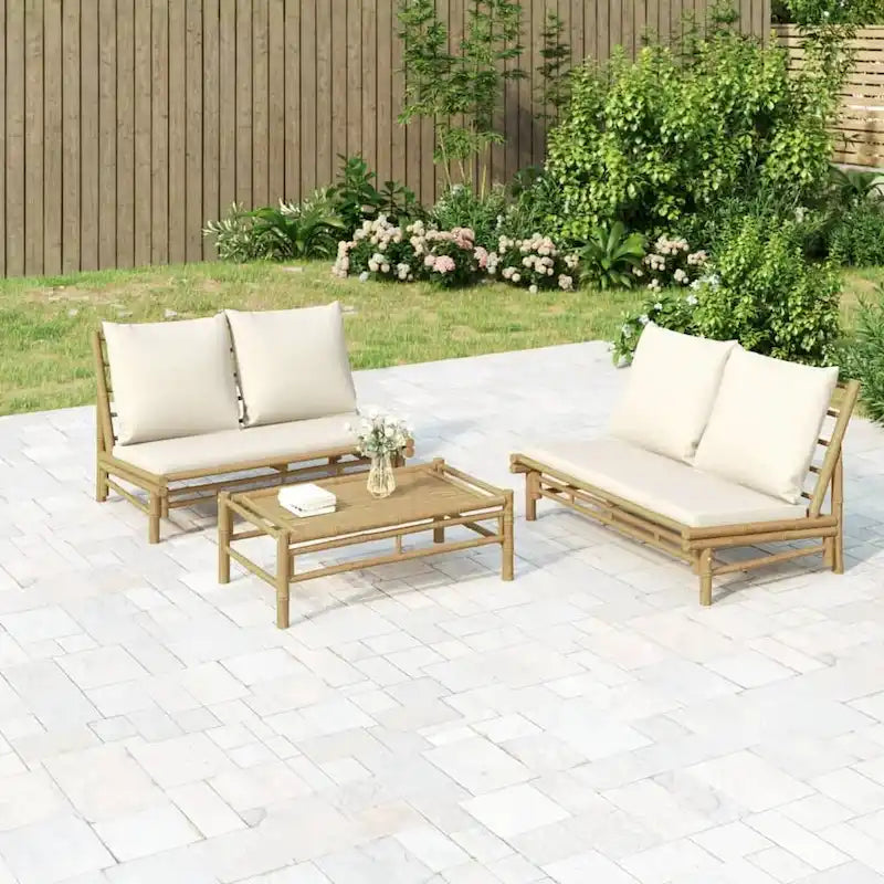 vidaXL Set Lounge da Esterno 3/4/5 Pezzi con Cuscini Grigio Scuro Bambù - 39,4 x 21,7 x 13