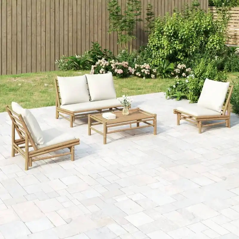 vidaXL Set Lounge da Esterno 3/4/5 Pezzi con Cuscini Grigio Scuro Bambù - 39,4 x 21,7 x 13