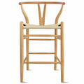 Sgabello da bar ad altezza bancone in legno massello con schienale a Y aperto Sedia a trama organica naturale in stile rustico per designer di cucine - N/A