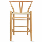 Sgabello da bar ad altezza bancone in legno massello con schienale a Y aperto Sedia a trama organica naturale in stile rustico per designer di cucine - N/A