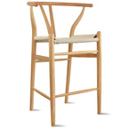 Sgabello da bar ad altezza bancone in legno massello con schienale a Y aperto Sedia a trama organica naturale in stile rustico per designer di cucine - N/A