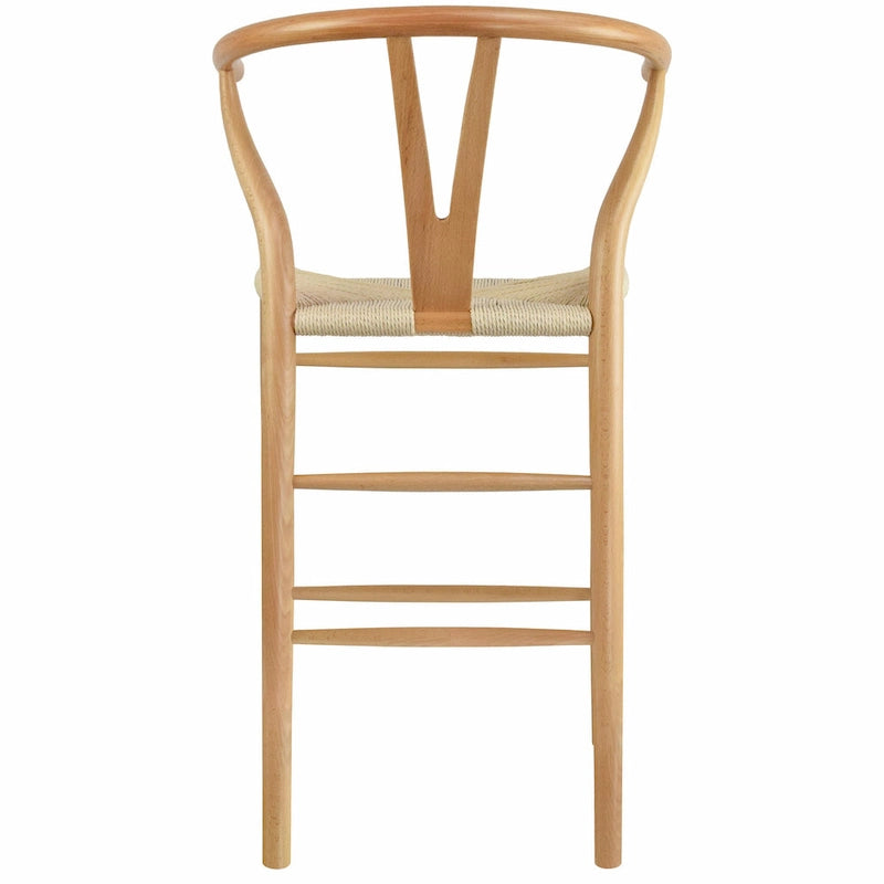 Sgabello da bar ad altezza bancone in legno massello con schienale a Y aperto Sedia a trama organica naturale in stile rustico per designer di cucine - N/A