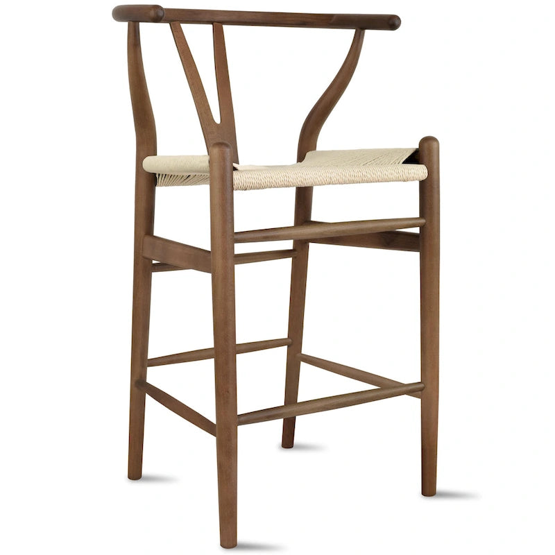 Sgabello da bar ad altezza bancone in legno massello con schienale a Y aperto Sedia a trama organica naturale in stile rustico per designer di cucine - N/A