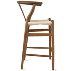 Sgabello da bar ad altezza bancone in legno massello con schienale a Y aperto Sedia a trama organica naturale in stile rustico per designer di cucine - N/A