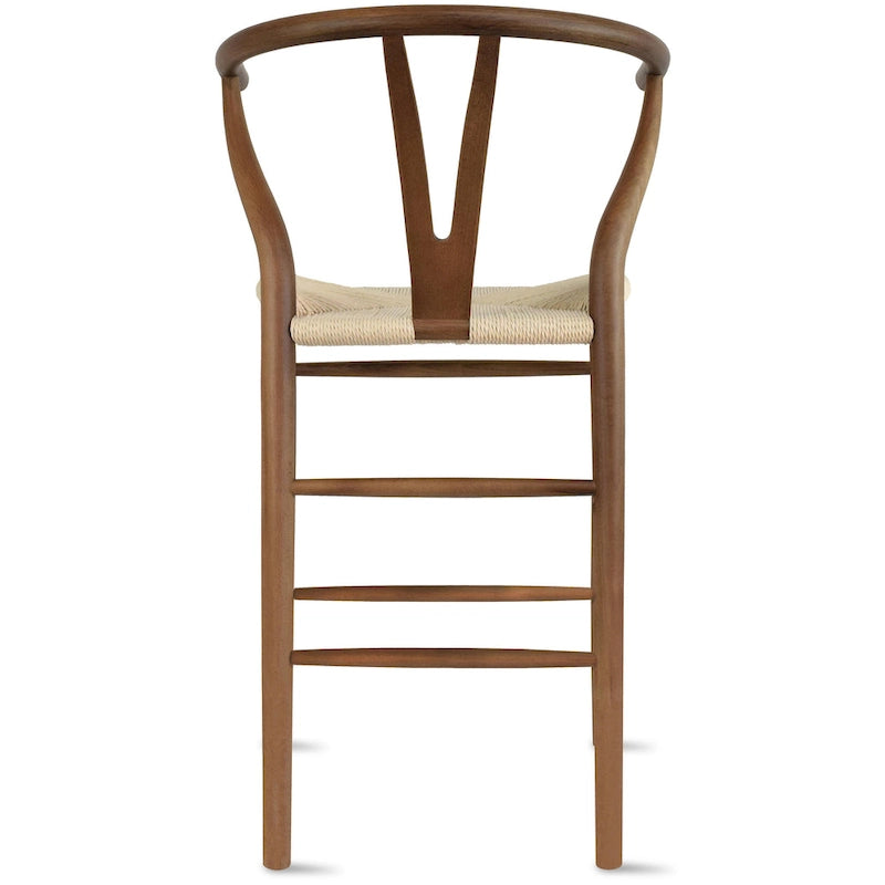 Sgabello da bar ad altezza bancone in legno massello con schienale a Y aperto Sedia a trama organica naturale in stile rustico per designer di cucine - N/A
