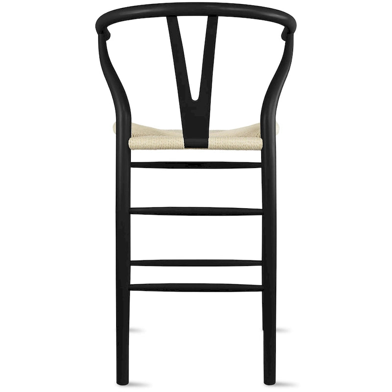 Sgabello da bar ad altezza bancone in legno massello con schienale a Y aperto Sedia a trama organica naturale in stile rustico per designer di cucine - N/A