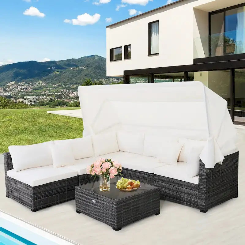 Set di mobili da giardino da 6 pezzi con tettoia retrattile Costway