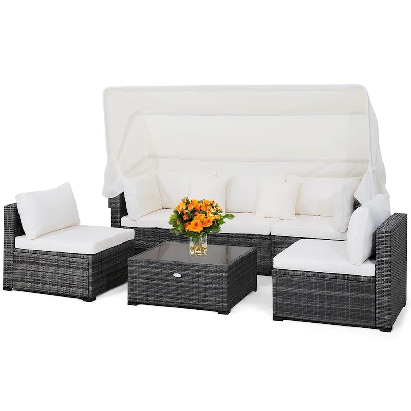 Set di mobili da giardino da 6 pezzi con tettoia retrattile Costway