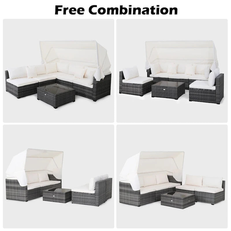 Set di mobili da giardino da 6 pezzi con tettoia retrattile Costway
