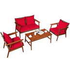 Set da esterno in rattan di acacia a 4 pezzi con cuscini - 45 x 27,5 x 29,5 (L x P x A)