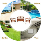 Set da esterno in rattan di acacia a 4 pezzi con cuscini - 45 x 27,5 x 29,5 (L x P x A)