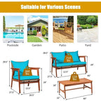 Set da esterno in rattan di acacia a 4 pezzi con cuscini - 45 x 27,5 x 29,5 (L x P x A)