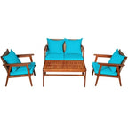 Set da esterno in rattan di acacia a 4 pezzi con cuscini - 45 x 27,5 x 29,5 (L x P x A)