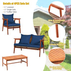 Set da esterno in rattan di acacia a 4 pezzi con cuscini - 45 x 27,5 x 29,5 (L x P x A)
