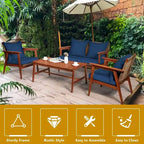 Set da esterno in rattan di acacia a 4 pezzi con cuscini - 45 x 27,5 x 29,5 (L x P x A)