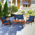 Set da esterno in rattan di acacia a 4 pezzi con cuscini - 45 x 27,5 x 29,5 (L x P x A)