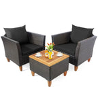 Set Mobili da Esterno 3 Pezzi in Rattan per Bistrò con Piano Tavolo in Legno