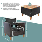 Set Mobili da Esterno 3 Pezzi in Rattan per Bistrò con Piano Tavolo in Legno