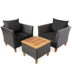 Set Mobili da Esterno 3 Pezzi in Rattan per Bistrò con Piano Tavolo in Legno