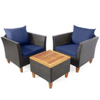 Set Mobili da Esterno 3 Pezzi in Rattan per Bistrò con Piano Tavolo in Legno