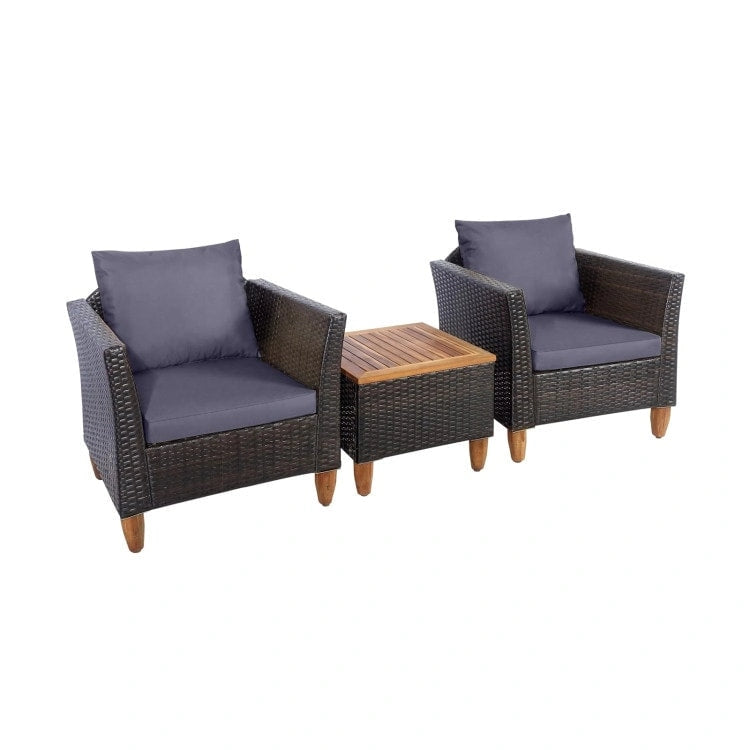 Set Mobili da Esterno 3 Pezzi in Rattan per Bistrò con Piano Tavolo in Legno