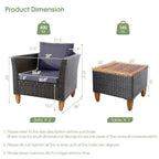 Set Mobili da Esterno 3 Pezzi in Rattan per Bistrò con Piano Tavolo in Legno