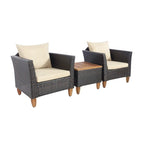 Set Mobili da Esterno 3 Pezzi in Rattan per Bistrò con Piano Tavolo in Legno