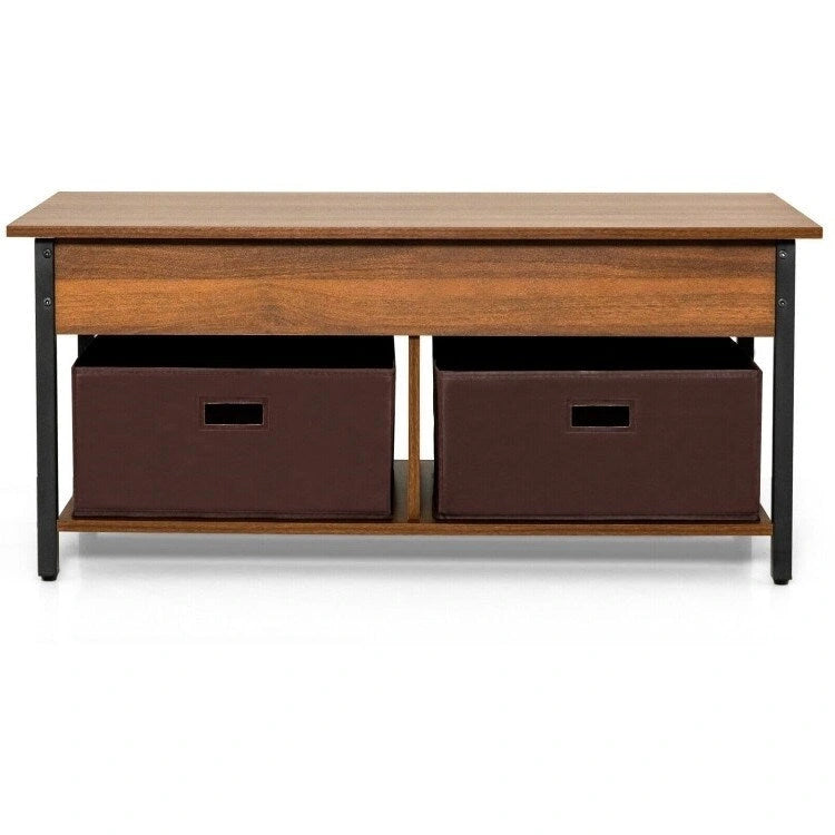 Tavolino da caffè multiuso stile rustico con piano sollevabile e 2 cassetti/contenitori