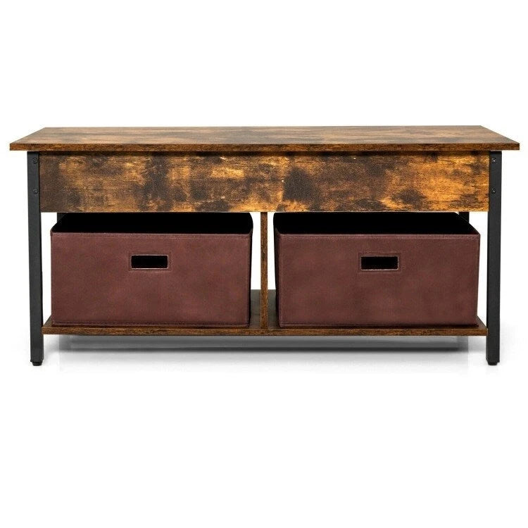 Tavolino da caffè multiuso stile rustico con piano sollevabile e 2 cassetti/contenitori