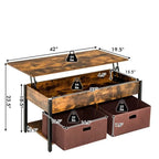 Tavolino da caffè multiuso stile rustico con piano sollevabile e 2 cassetti/contenitori