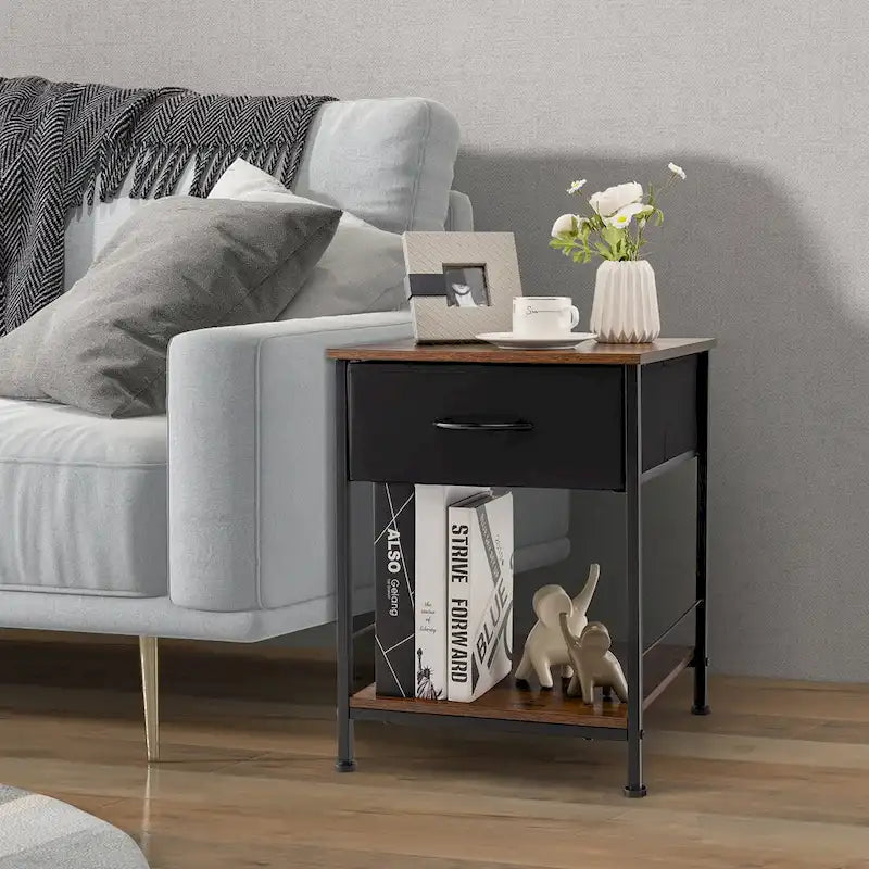 Costway 2 comodini a 2 ripiani con cassetto - 16 x 16 x 21 (L x P x A)