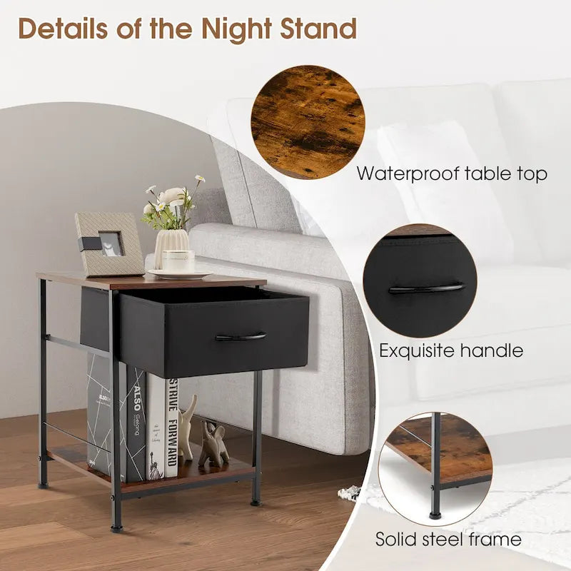 Costway 2 comodini a 2 ripiani con cassetto - 16 x 16 x 21 (L x P x A)