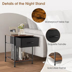 Costway 2 comodini a 2 ripiani con cassetto - 16 x 16 x 21 (L x P x A)