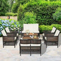 Costway Set Mobili da Esterno in Rattan 8 Pezzi con Sedie Imbottite e Tavolo in Legno - Vedi Dettagli