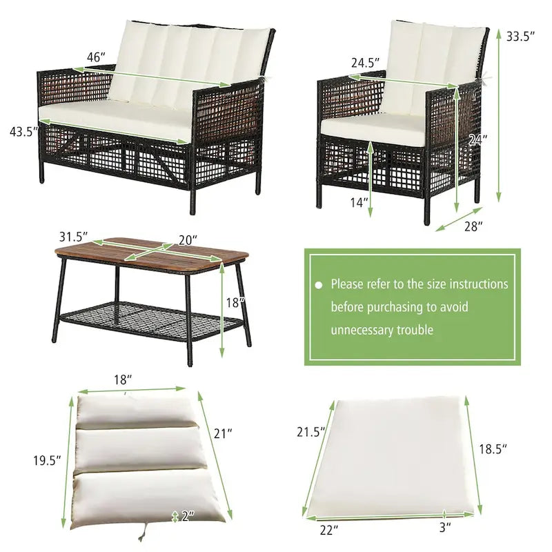 Costway Set Mobili da Esterno in Rattan 8 Pezzi con Sedie Imbottite e Tavolo in Legno - Vedi Dettagli
