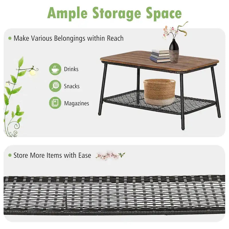 Costway Set Mobili da Esterno in Rattan 8 Pezzi con Sedie Imbottite e Tavolo in Legno - Vedi Dettagli